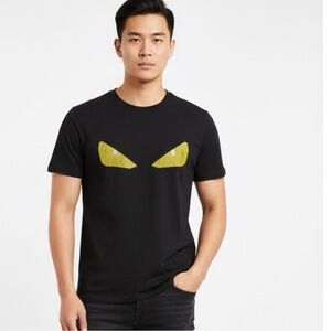 Fendi Monster Eyes T-Shirt – Black with Yellow Beaded/Studded Eyes (Size 3XL)